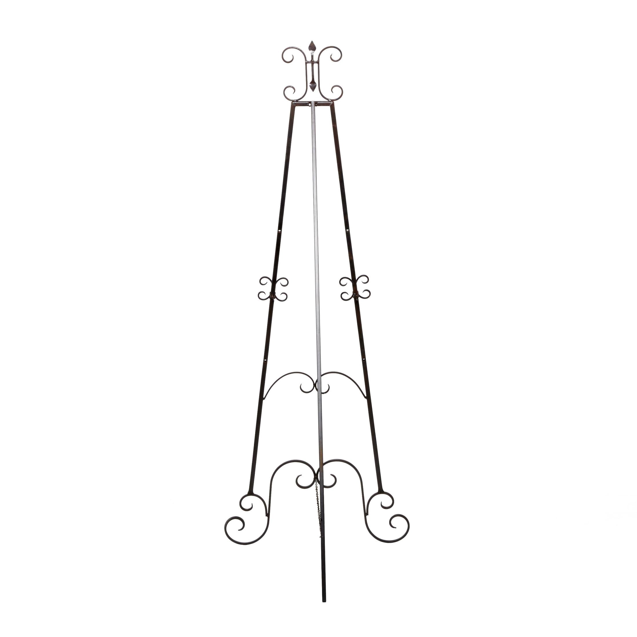 DecMode 25" x 70" Black Metal Tall Adjustable Floor 3 Tier Scroll Easel, 1-Piece