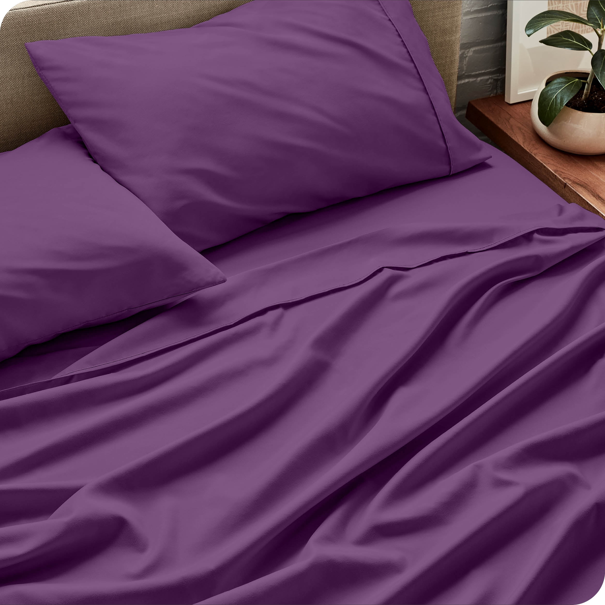 Bare Home Plum Microfiber Sheet Set, Wrinkle Resistant, Deep Pocket, Twin XL