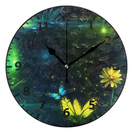 Enchanted Butterfly Lights Wall Clock Modern Small Clock Black Hands for Office, Home, Bedroom,School 9.84in