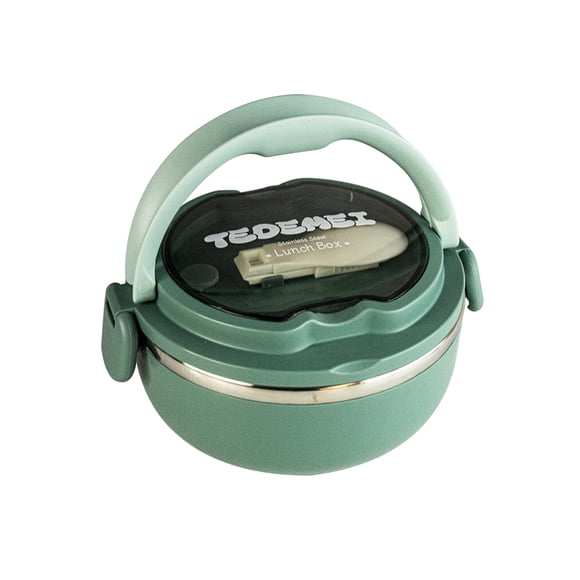 LONCHERA CIRCULAR CON CUBIERTO Acero inoxidable, anti derrame, diseño innovador, libre de aromas y olores, válvula reguladora de temperatura