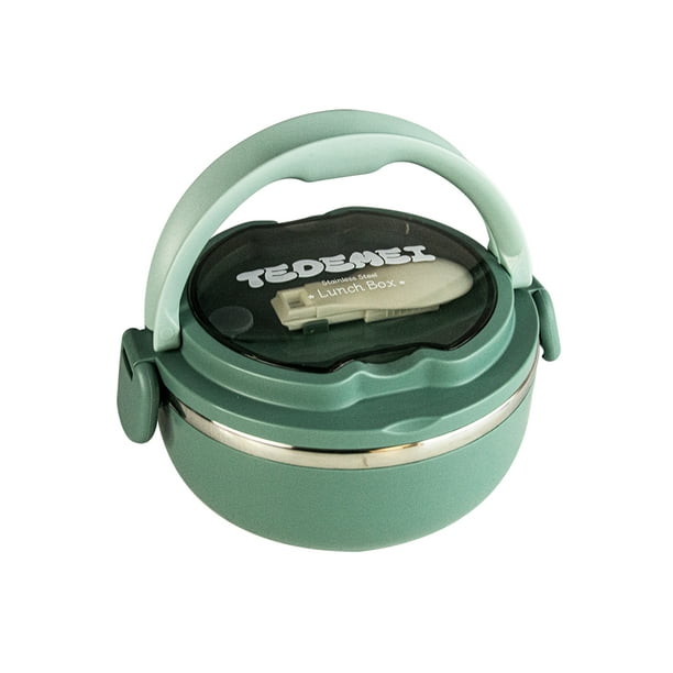 LONCHERA CIRCULAR CON CUBIERTO Acero inoxidable, anti derrame, diseño innovador, libre de aromas y olores, válvula reguladora de temperatura