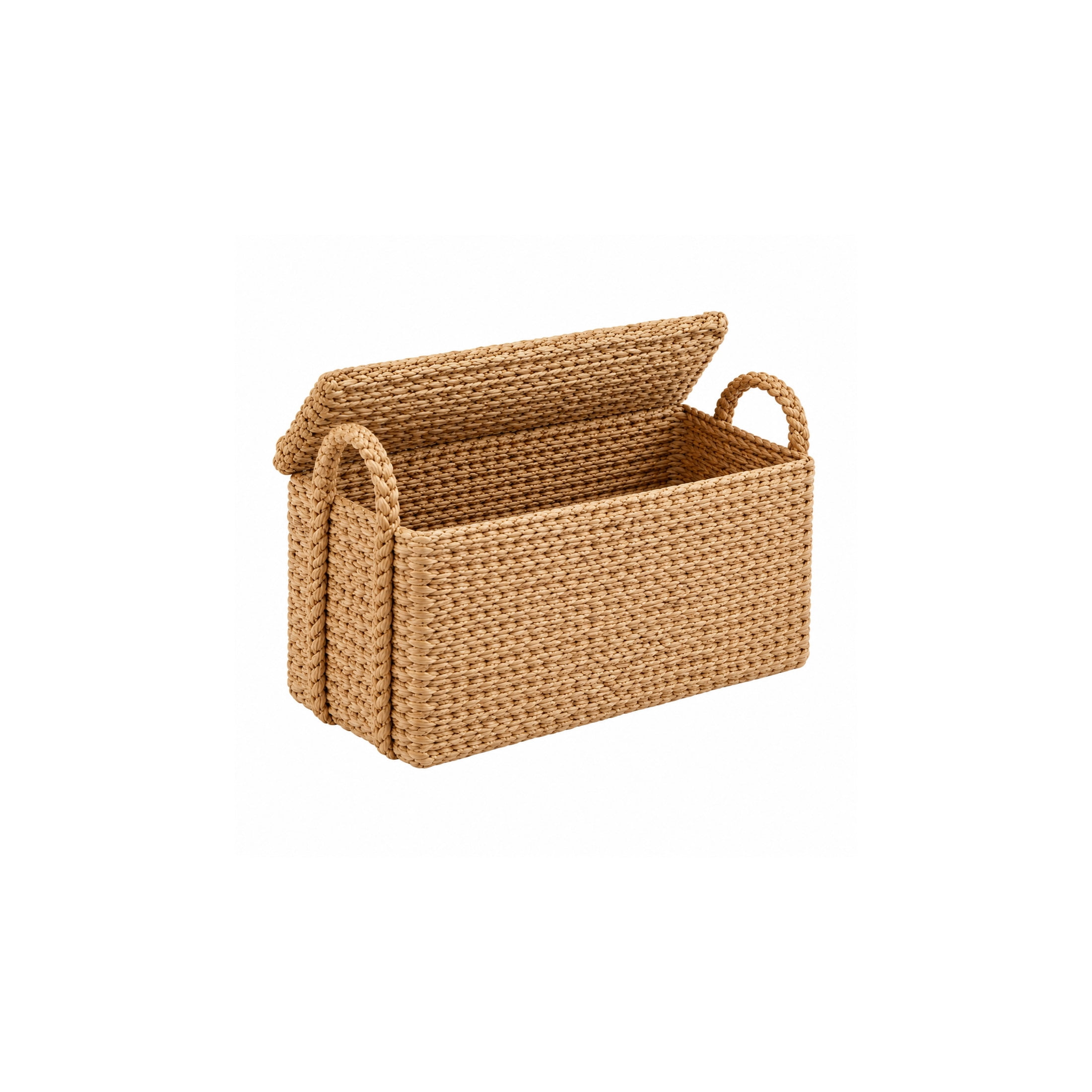 DecMode 13" x 19" Brown Seagrass Handmade Woven Storage Basket with Braided Handles, 1-Piece