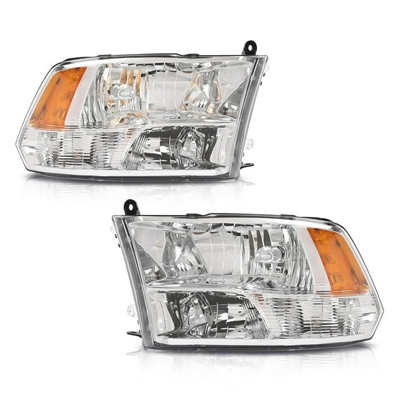 Pair Left Right Headlights Assembly W/ Bulbs Chrome Fit for Dodge Ram 1500 2500 3500 2009-2018