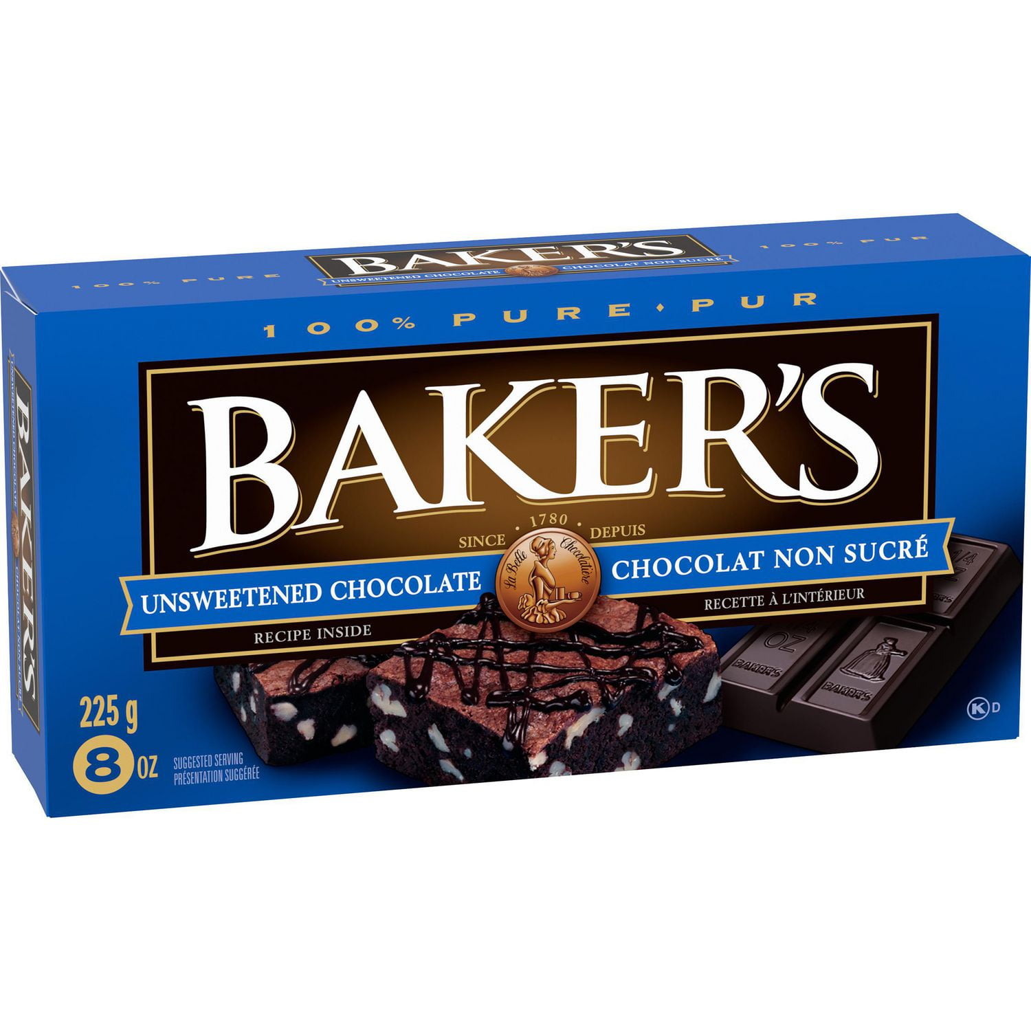 Baker's 100% Pure Unsweetened Chocolate Baking Bar, 225g