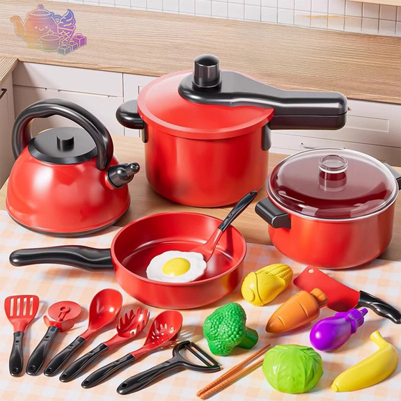 Kids Pretend Cookware Playset with Mini Simulation Stove, Wok, Pots, Pans, Knives and Multiple Cooking Utensils, Kitchen Pretend Play House Toys, Chef Cooking Role Play Toy for Kids Ages 3 and Up
