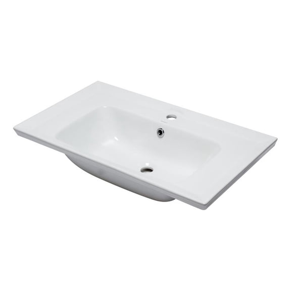 Pemberly Row Contemporary White Ceramic 32"x19" Rectangular Drop In Sink