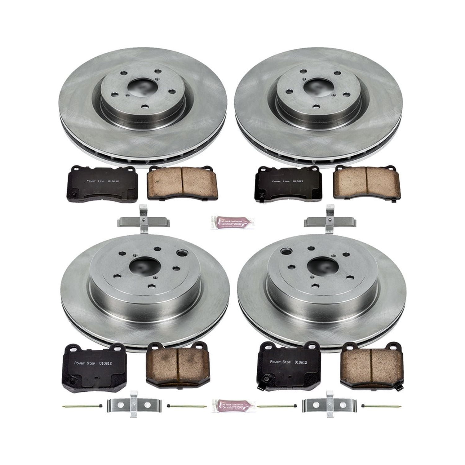 Power Stop Front and Rear Stock Replacement Brake Pad and Rotor Kit KOE4490 Fits 2013 Subaru Impreza