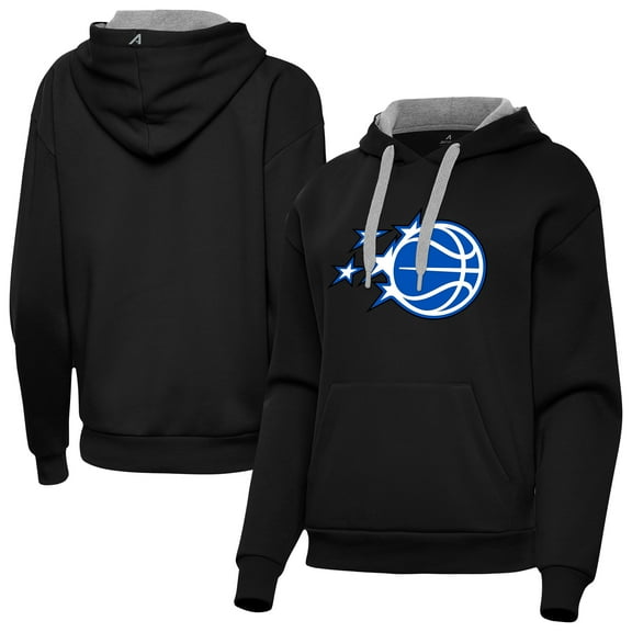 Women's Antigua Black Orlando Magic New Logo Victory Pullover Hoodie