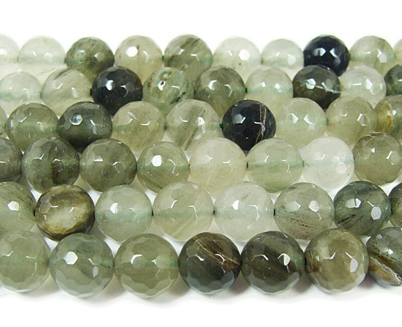 NATURAL RUTILATED QUARTZ ROUND 14mm FACETED BEADS 15" STRAND