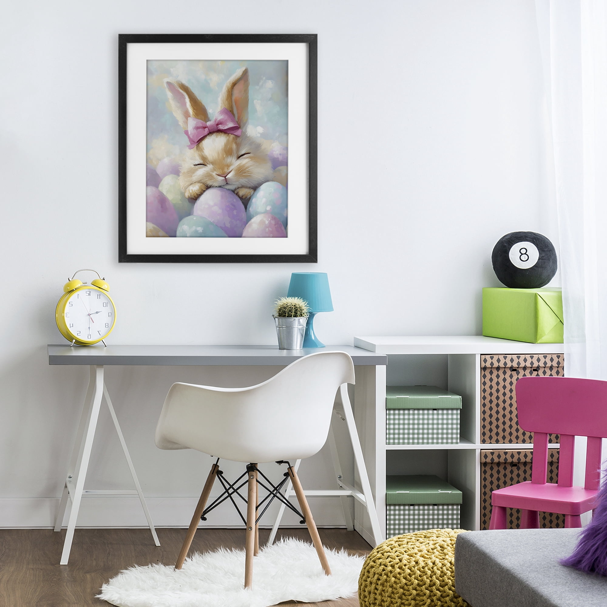 Stupell Industries Sleeping Easter Bunny with Eggs Black Framed Print Under Glass, design by The Prints Vibe