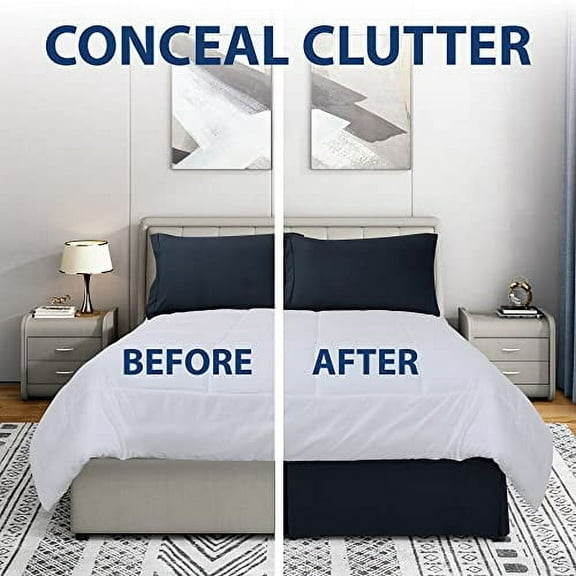 Italian Finish Egyptian Cotton Tailored Split Corner Bed Skirt with 19-inch Drop Length - Queen Size (60 x 80) Color Navy Blue (Solid Style) Made from 550 Thread Count