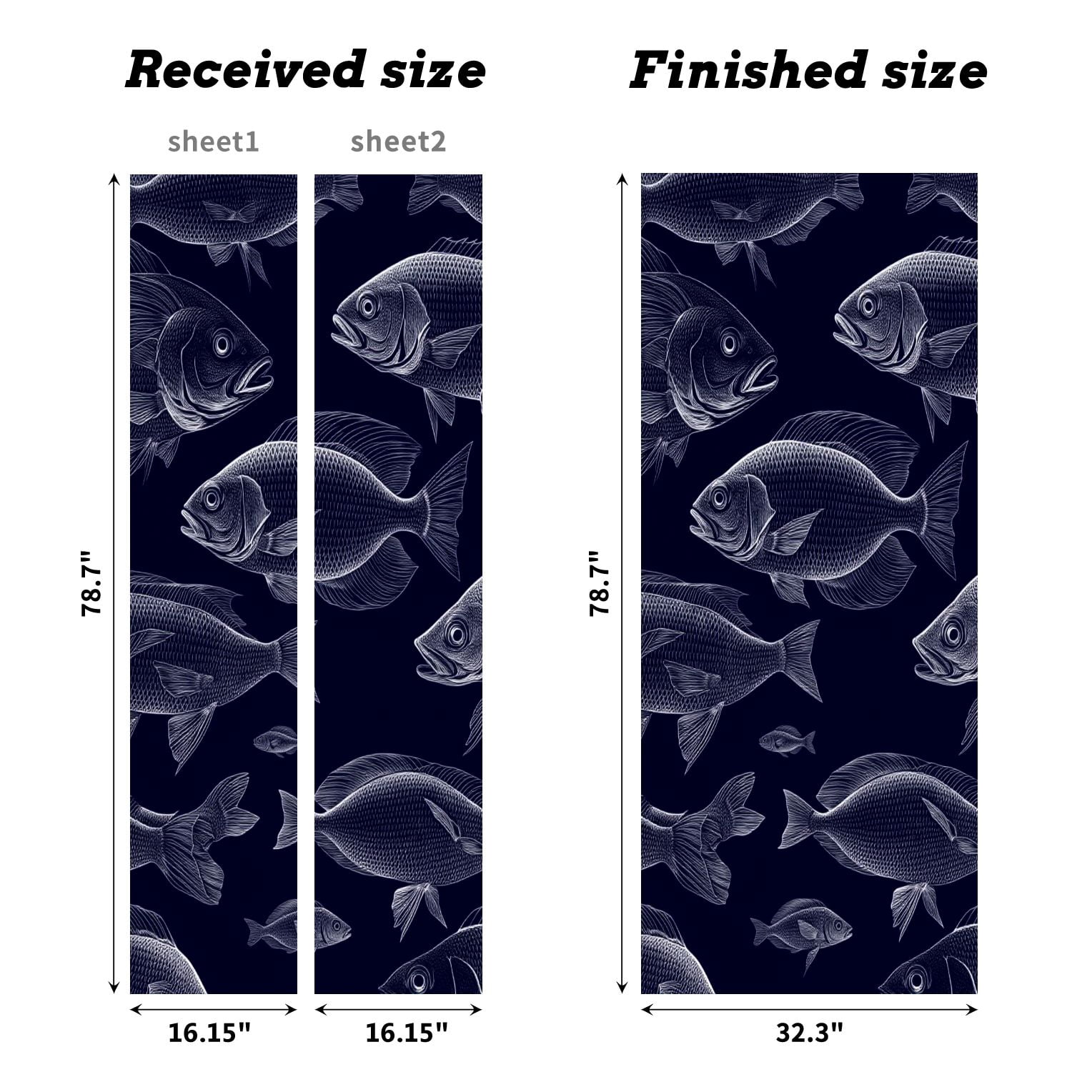 Self Adhesive Vinyl Refrigerator Wrap Set Detailed Fish Swimming Dark Patterned Door Mural Removable Fridge Sticker Peel and Stick&nbsp;Full Door Cover Decal Kitchen Bar Decor