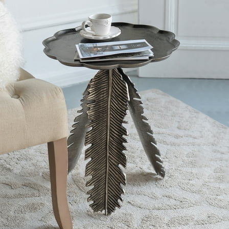Gzxs Sofa Side Table in Antique Silver, Aluminum Luxury Vintage Coffee Table Metal Round Tray Top End Table Home Modern Furniture End Table, 16.9"L x 16.9"W x 19.7"H