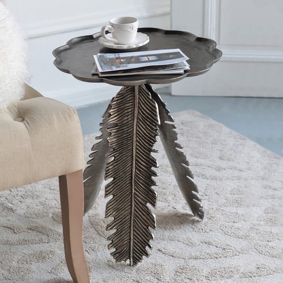 Gzxs Sofa Side Table in Antique Silver, Aluminum Luxury Vintage Coffee Table Metal Round Tray Top End Table Home Modern Furniture End Table, 16.9"L x 16.9"W x 19.7"H