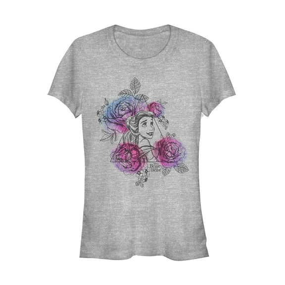 Junior's Beauty and the Beast Belle Floral Triangle Graphic Tee Athletic Heather 2X Large