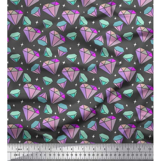 Soimoi Gray Poly Georgette Fabric Star & Diamond Geometric Printed Fabric 1 Yard 42 Inch Wide