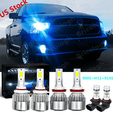 For Dodge Ram 1500 2500 3500 2011-2017 Ice Blue LED Headlight   Fog Bulbs Kit 6x