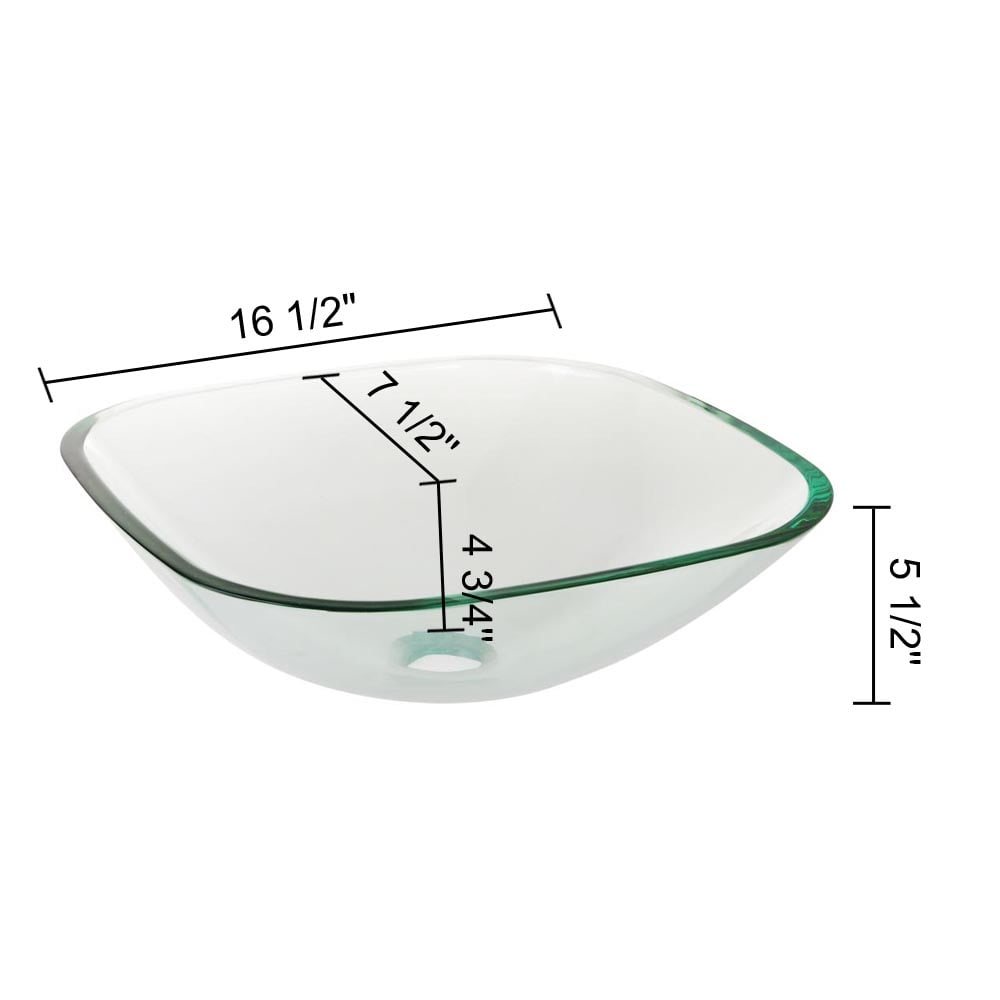 Aquaterior Bathroom Tempered Glass Vessel Sink Natural Clear Square Shape Transparent Basin
