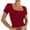 Red, variant on fatyb Women's Square Neck Crop Tops Knitted Short Sleeve T Shirts Slim Casual Summer Basic Tees Tops