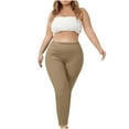 thumbnail image 6 of Women's Plus Size Leggings Stretchy Tummy Control Yoga Long Pants High Waist Solid Color Athletic Pants Khaki L, 6 of 8