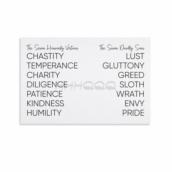 Seven Heavenly Virtues And Seven Deadly Sins Poster,Bible Verse Wall Art (1) Canvas Painting Wall Art Poster for Bedroom Living Room Decor