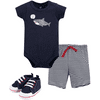 Hudson Baby Unisex Baby Cotton Bodysuit, Shorts and Shoe Set