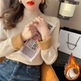 thumbnail image 5 of Suéter de cuello alto para mujer, Tops elásticos a la moda, jerséis de punto gruesos y cálidos con forro de terciopelo de felpa, suéter de fondo 2024, 5 of 5