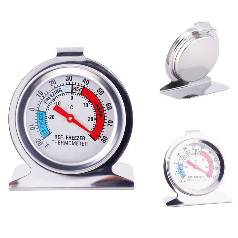 Refrigerator Thermometer, 2 Pack Fridge Thermometer Stainless Steel Freezer  Thermometer with Red Indicator, Large Dial Thermometers for Freezers