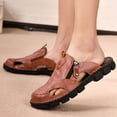 thumbnail image 6 of Domuza Men's Leather Fisherman Sandals Non-Slip Breathable Casual Outdoor Shoes Slide Flat Sandals Hollow Slip-on Beach Shoes for Summer Wine 8.5 (EU-42), 6 of 6