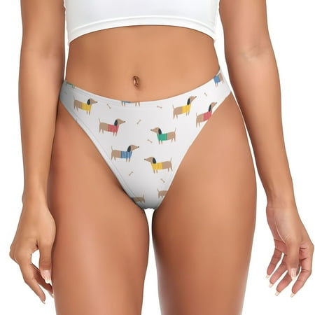 Cool Dachshund Dog Puppy Bone Thongs for Women - No Show Seamless Womens Thongs Underwear  Stretch G String Thongs for Women  Ladies Breathable Thong Bikini Panties Briefs