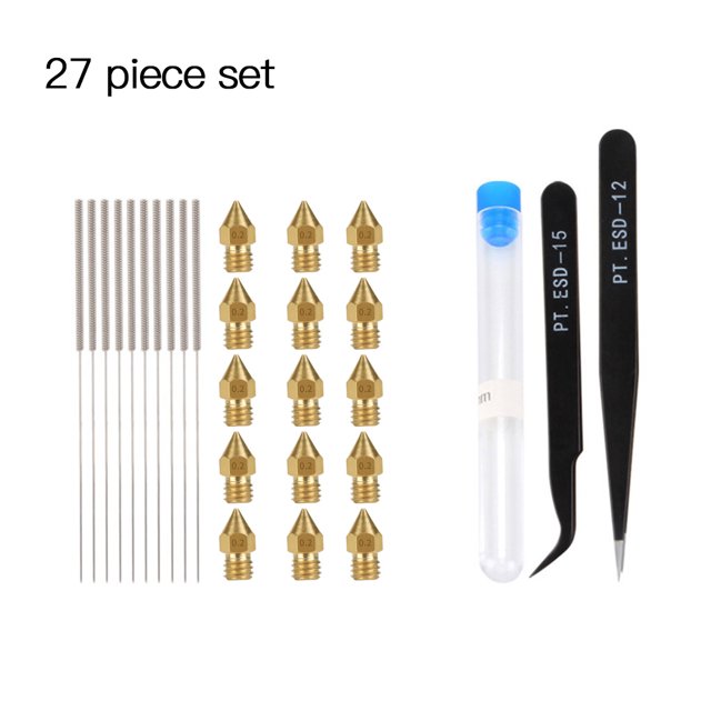 Impresora 3D MK8 Kit de cabezales de boquilla de latón Cabezales extrusoras Kit de pinzas de aguja de limpieza, 0,2 mm 27 unids / set Inevent EL4446-01B