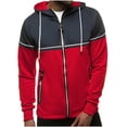 thumbnail image 2 of BiZtdJrK Men Full Zip Hoodies Color Block Long Sleeve Sweatshirt Jackets Slim Fit Workout Hooded Jacket with Zipper Pockets Red L, 2 of 6
