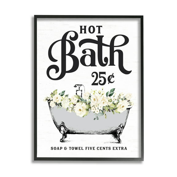 Stupell Industries Hot Bath Floral Tub Botanical & Floral Painting Black Framed Art Print Wall Art, 11 x 14
