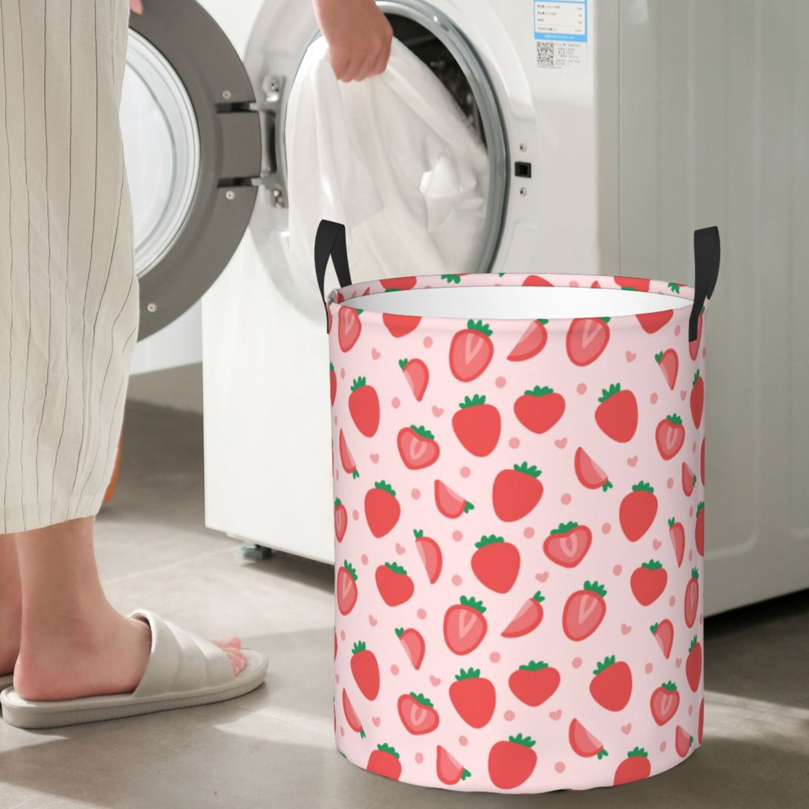 Xecao Strawberry Print Laundry Hamper Basket,designed for Blanket Storage and Nursery Clothes in the Bedroom