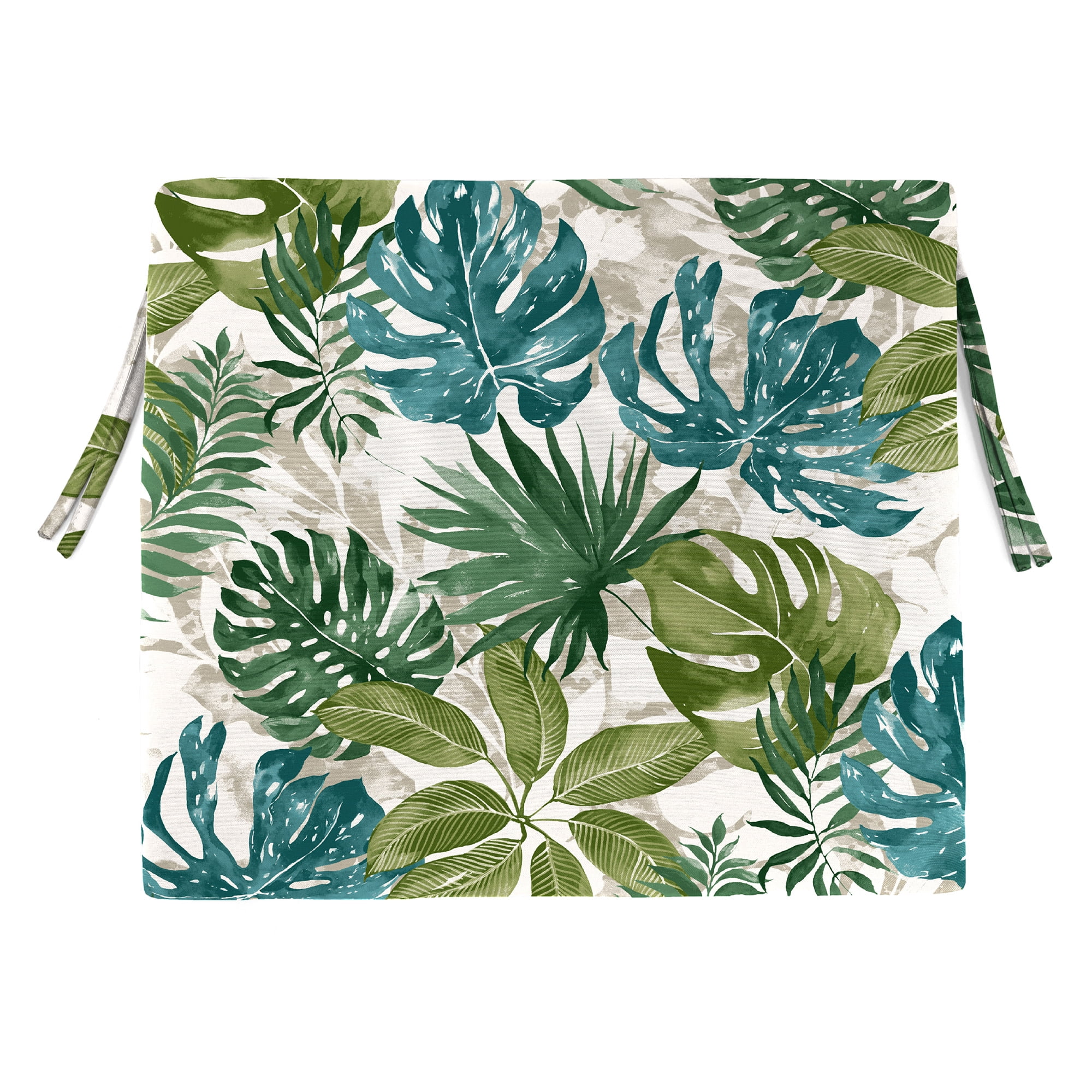 Jordan Manufacturing 17" x 19" Piermont Palm Multicolor Leaves Rectangular Outdoor Chair Pad Seat Cushion with Ties (2 Pack)