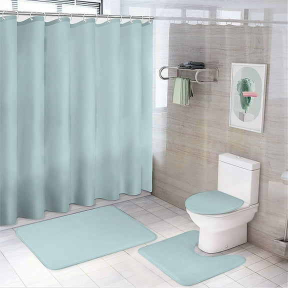 Shower Curtain Set 4 Piece include Shower Curtain and Rugs and Non Slip U Shaped Toilet Rugs Luxury Bathroom Decor CLEAR SKIES BLUE