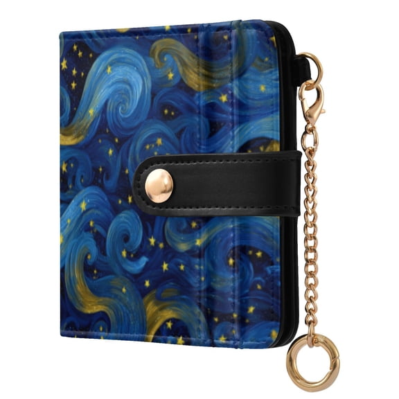 Qxltty Blue Swirled Waves Ladies Wallet Rfid Slim Thin Compact Credit Card Women Wallet Zipper Coin Pocket and ID Window for Female Gifts