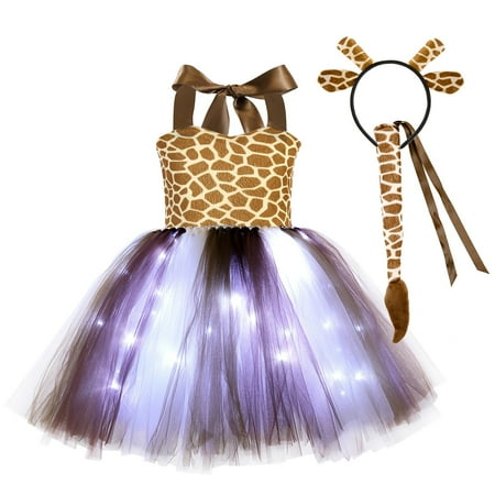 

PMVFHDE Toddler Halloween Sleeveless Party Dress Toddler Girls Party LED Sleeveless Cartoon Animals Mesh Tutu Dress White 4-5 Years