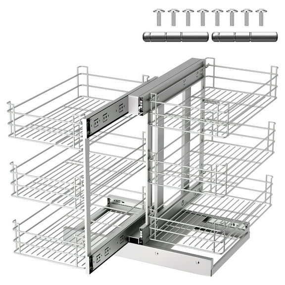 3-Tier Blind Corner Cabinet Pull Out Organizer, 108 LBS Load Capacity, 6 Separate Adjustable Shelves, Soft-Close, Polished Chrome, 26.8x17.9x23.6 Inch for Kitchen or Bathroom Blind Corner Cabinet