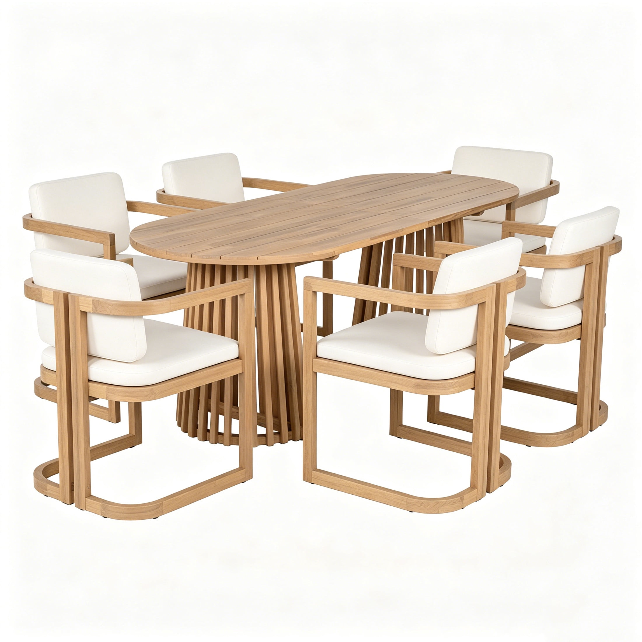 Christopher Knight Home 7-Piece Modern Outdoor Oval Dining Table with U-Shaped Chairs, Light Teak+Beige