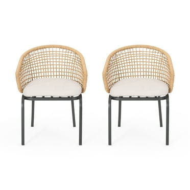 Noble House Arias Outdoor Faux Wicker/Cast Iron Club Chair in Brown (Set of 2)