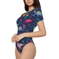 thumbnail image 2 of KLL Women 's Crew Neck Bodysuit Jumpsuits Dinosaur Flowers Print Short onesies Stretch T Shirts, 2 of 7