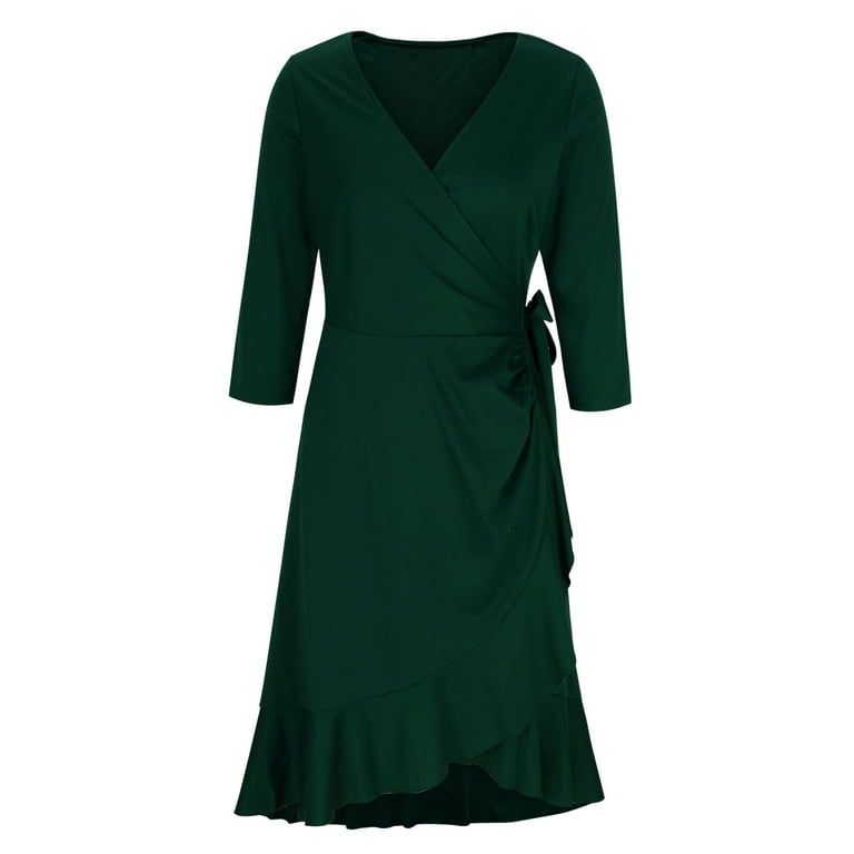 slim fit dress slacks Green Sequin Midi Wrap Dress – John Zack main image 1