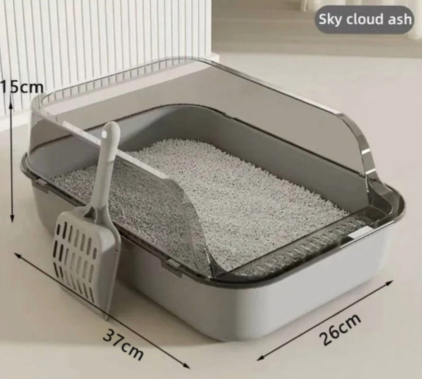 Portable Kitty Sandbox Litter Box Semi with Enclosed Splashproof Tray Toilet - Typpkmm