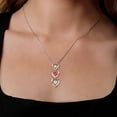 thumbnail image 3 of Gem Stone King 925 Silver and 10k Yellow Gold White Moissanite Pink Created Sapphire and White Lab Grown Diamond Triple 3 Heart Shape Pendant Necklace for Women (1.15 Cttw, with 18 inch Chain), 3 of 3