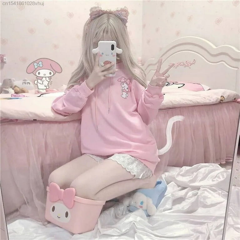 Sanrio My Melody Pink Hoodie Women s Cute Anime Cartoon Print Loose Hooded Top Y2k Kawaii Clothes Trend Female Sweatshirt Blouse