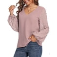 thumbnail image 4 of Gustave Chiffon Lantern Long Sleeve Blouse for Women V Neck Swiss Dot Tops Loose Casual Fashion Tee Shirts Tunic, Pink, S, 4 of 4