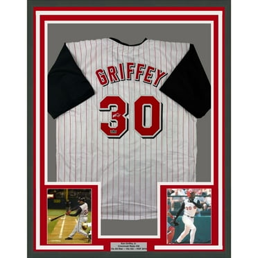 Framed Facsimile Autographed Ken Griffey Jr. 35x39 Cincinnati Pinstripe Reprint Laser Auto Baseball Jersey
