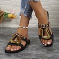 thumbnail image 4 of Sandalias con decoración de cadena metálica para mujer, zapatos deslizantes planos con punta cuadrada de color sólido, zapatos cómodos de verano, 4 of 4