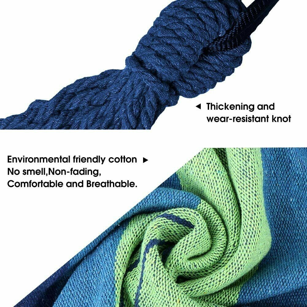 MDHAND 2-Person Brazilian-Style Cotton Double Hammock Bed w/ Portable Carrying Bag Blue Striped Without Rod